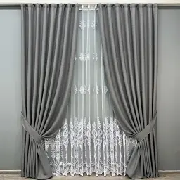 Комплект штор з тюлем VR-Textil Льон Мішковина, сірий з білим, 2 штори 100×270 см + тюль 300×270 см, арт. 71-188/1