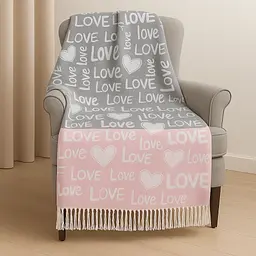 Плед бавовняний Love сіро-рожевий Love You 140x200 см 4708 - мініатюра 3