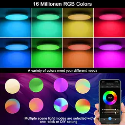 Світлодіодний стельовий світильник із димінгом, 24 Вт 2400 LM Smart RGB світлодіодний стельовий світильник, IP44 лампа - мініатюра 2