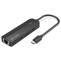 Хаб USB 5-in-1, Black, Type-C 3.1 - 3xUSB 3.0 / Lan Vention teh0019574
