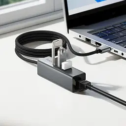 USB-хаб Hoco HB1D 4-in-1 converter(USB to USB2.0*3+RJ45) Gray - мініатюра 3