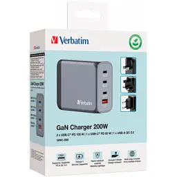 Зарядний пристрій Verbatim GaN 200 W 4 ports (2xUSB-C-100 W,USB-C-65 W /USB-A -3.0) (32204) - мініатюра 6