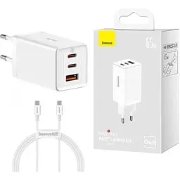 Мережевий зарядний пристрій Baseus GaN5 Pro Fast Charger 2C + U 65W White Type-C to Type-C (CCGP120202) - мініатюра 3