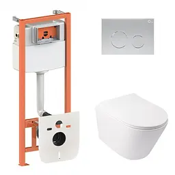 Набір: Qtap Swan Ultra Quiet унітаз підвісний QT16335179W + Nest комплект інсталяції 4в1 (кругла клавіша Satin) QT0133M425 + M11111SAT