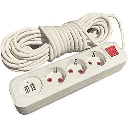 Подовжувач RLFR 5м із заземленням 3 гнізда +кнопка +2USB