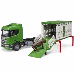 Автомодель Bruder вантажівка Scania Super 560R для перевезення тварин 1:16 зелена з білим