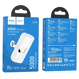 Зовнішній акумулятор міні Hoco J116 5000mah type-c вихід кишеньковий білий - мініатюра 4