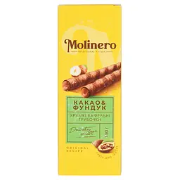 Вафельні трубочки Molinero з начинкою зі смаком какао фундук 140 г