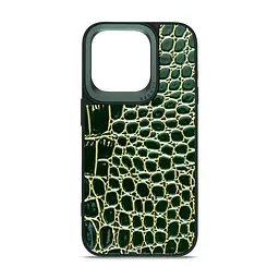Кожаный чехол для Apple iPhone 14 Pro, Harder Crocosaur, зеленый, термополиуретан ТПУ + экокожа с текстурой крокодила, панель, защита корпуса, противоударный, микрофибра, рамка вокруг камеры, защита всего корпуса, (ARM76720)