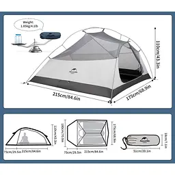 Намет легкий тримісний з футпринтом Naturehike Cloud Up 3 UL NH18T030-TT 20D (Темно-синій) - мініатюра 2