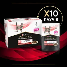 Набір паучів Purina Pro Plan Veterinary Diets DM St/Ox Diabetes Managment для регулювання глюкози шматочки у підливці з яловичиною 10 шт. х 85 г - мініатюра 8