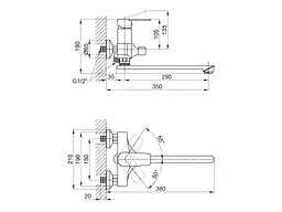 Змішувач Brinex Настінний білий для ванни 35W 005 (k35) з довгим поворотним виливом BRIN35W005 - мініатюра 2
