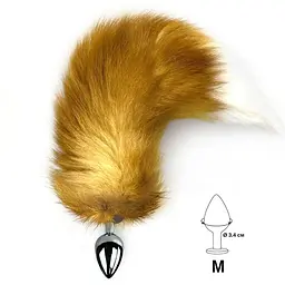 Металева анальна пробка з хвостом із натурального хутра Art of Sex size M Red fox - мініатюра 2