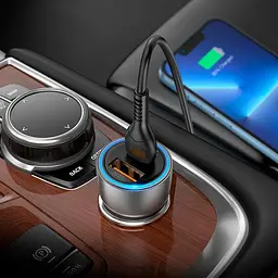 Адаптер автомобільний HOCO Type-C Lightning cable Sprinter dual port car charger NZ8 1USB/1Type-C, QC/PD, - мініатюра 4