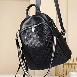 Шкіряний жіночий рюкзак з тисненням 42147 Tiding Bag чорний - мініатюра 2