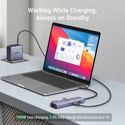 Концентратор Ugreen USB3.1 Type-C to HDMI/USB 3.0x2/RJ45/SD/TF/PD 100W CM512 (60515) - мініатюра 7