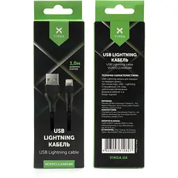 Дата кабель USB 2.0 AM to Lightning 1.0m cylindric nylon back Vinga (VCPDCLCANB1BK) - мініатюра 4