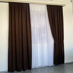 Мікровелюрові штори шоколадного кольору 2шт. 150х270 з білим шифоновим тюлем 400х270, на тасьмі ALBO pbe0052658 - мініатюра 7