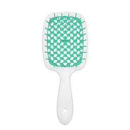 Щітка для волосся масажна продувна Superbrush Plus Hollow Comb прямокутна, Біла із зеленим