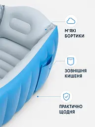 Надувна ванна для купання дитини 98×65×28 см із м’яким дном, підголівником і насосом, блакитна (49676320) - мініатюра 7