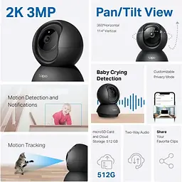 IP-камера TP-Link Tapo C211 3MP N300 microSD motion detection чорна - мініатюра 4