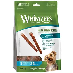 Натуральні ласощі для зубів собак WHIMZEES Dental Treats Veggie Sausage, S 28 шт.