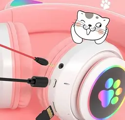 Бездротові дитячі Bluetooth навушники з котячими вушками та LED підсвічуванням STN AKS 28 рожевий