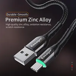 Зарядний кабельс Zinc чорний з підсвічуванням ESSAGER micro USB 2,4 A 1метр - мініатюра 3