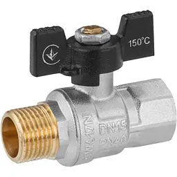 Кран кульовий Kroner 1/2" ВЗ PN40 метелик, нікельований (CV033207)