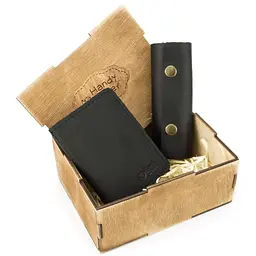 Подарунковий набір чоловічий  в коробці Handycover №43 (чорний) ключниця, обкладинка ID паспорт