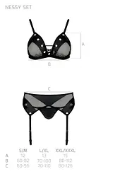 Комплект білизни Passion NESSY Set L/XL black бюстгальтер пояс для панчіх стрінги - мініатюра 7