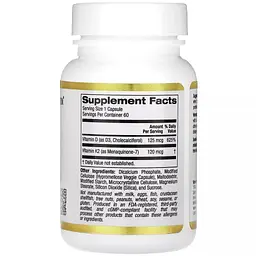 Вітамин D3+K2 California Gold Nutrition Vitamin D3+K2 60 вегетаріанських капсул - мініатюра 2