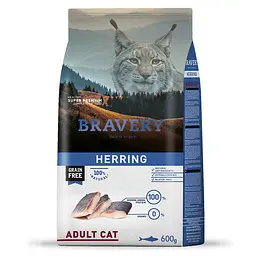 Сухий корм для котів Bravery Herring Adult Cat з оселедцем 600 г