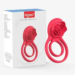 Подвійне ерекційне кільце з вібрацією Hgod Rose USB 10 режимів силіконове Червоне - мініатюра 4