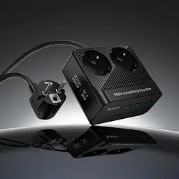 Мережевий зарядний пристрій подовжувач Hoco AC27 USB/2 Type-C PD 30W 2 розетки 2m чорний - мініатюра 2
