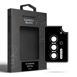 Захисне скло для камери Samsung Galaxy S25 Plus 5G, Supreme BI, чорний колір, з рамкою, глянцеве скло для захисту лінз, протиударне, прозоре, з клейовим шаром по контуру, не впливає на якість фото, ArmorStandart (ARM83220)