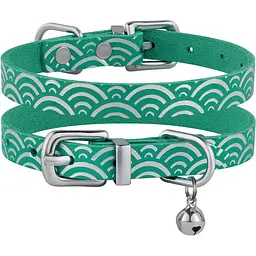 Нашийник для котів BronzeDog Barksi Classic Море шкіряний одинарний з срібним тисненням 2XS 18-25х1 см ментоловий - мініатюра 3