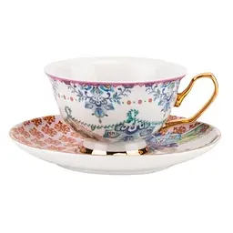 Чашка з блюдцем Elisey Antique Elegance біла з синім та помаранчевим 200 мл (9217-003)