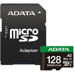 Карта пам'яті ADATA microSDXC Speed Plus 128Gb Class 10 UHS-1 A2 V30 + SD адаптер (UD128GUI3V30A2SP-RA1) [162138]