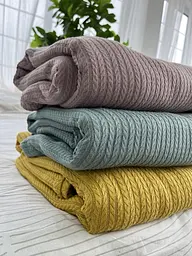 Покривало Zeintex Косичка бавовняне гірчичне 200х230 см - мініатюра 6