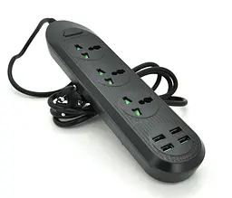 Мережевий фільтр Voltronic ТВТ16, 3 розетки + 4 USB, 2 м, перетин 3×0,75 мм, 3000 Вт, чорний - мініатюра 1