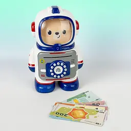 Скарбничка сейф дитячий, банка для грошей «Космонавт» MK 5061 з кодовим замком, світлом і звуком (біло-синій) - мініатюра 2