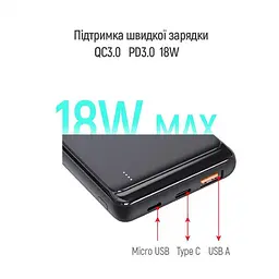 Універсальна мобільна батарея ColorWay Slim PD 10000mAh Чорний (CW-PB100LPG3BK-PD) - мініатюра 7