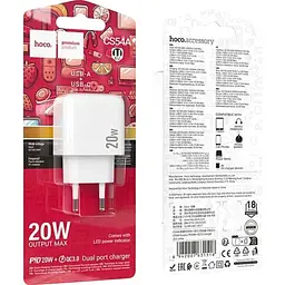 Мережевий зарядний пристрій Hoco CS54A Surplus PD20W+QC3.0 White (6942007631518) [173056] - мініатюра 7