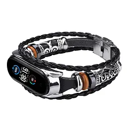 Ремінець вінтажний Carprie для фітнес-браслета Xiaomi Mi Band 3 і 4 Type A Black silver - мініатюра 3