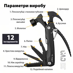 Мультитул-молоток UAD HammerForce 12 інструментів Чорний - мініатюра 8