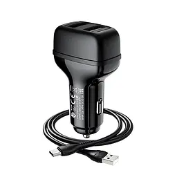 АЗП Hoco Z36 Leader 2.4A (2USB-A) + кабель USB to MicroUSB Чорний - мініатюра 4