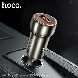 Автомобільне зарядне пристрій HOCO Z46 синій shield 1USB/18W/QC3.0 Metal сірий - мініатюра 5