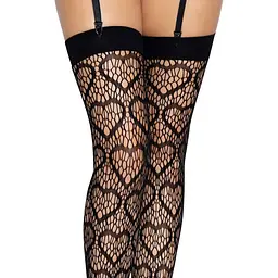 Ажурні панчохи із сердечками Leg Avenue Heart Black, One Size - мініатюра 5