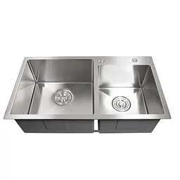 Кухонна мийка 78x43 нержавійка на дві чаші Platinum Handmade (круглий сифон, 3.0/0.8), Нержавіюча сталь